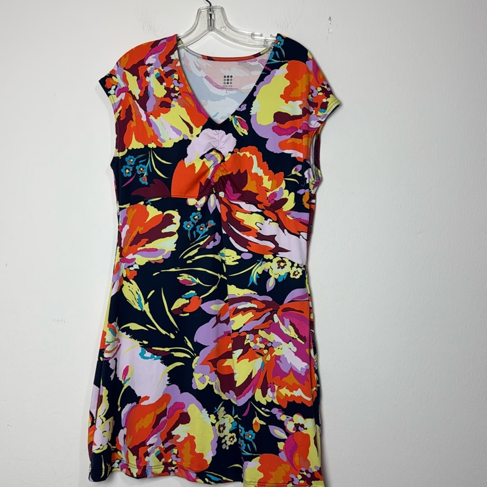 Title Nine Floral V-Neck Dress in Navy, Orange, Pink, Yellow